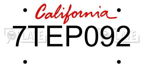 7TEP092 California License Plate