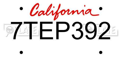 7TEP392 California License Plate