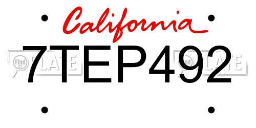 7TEP492 California License Plate