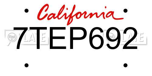 7TEP692 California License Plate