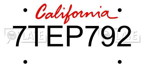 7TEP792 California License Plate
