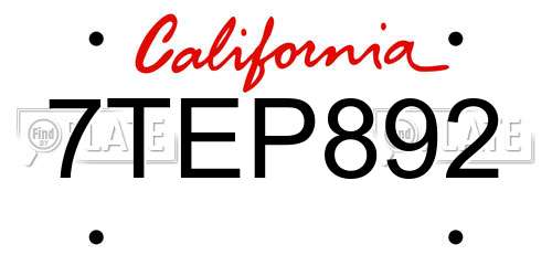 7TEP892 California License Plate