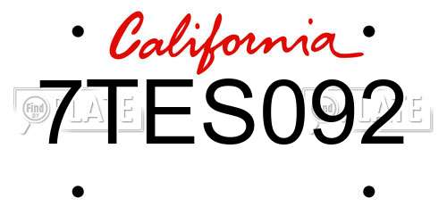 7TES092 California License Plate