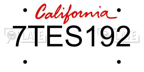 7TES192 California License Plate