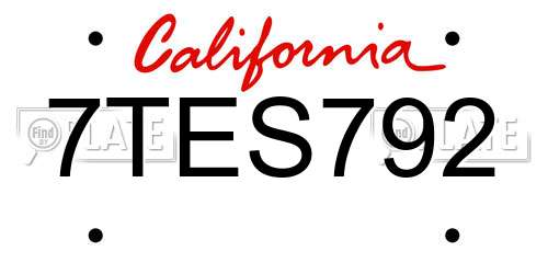 7TES792 California License Plate