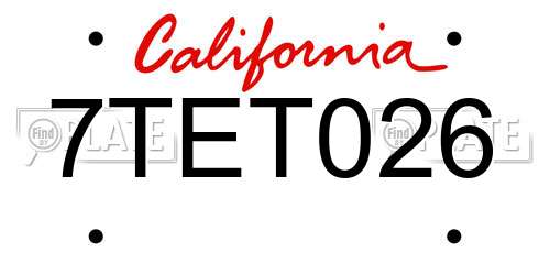 7TET026 California License Plate