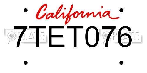 7TET076 California License Plate