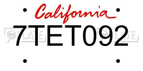 7TET092 California License Plate