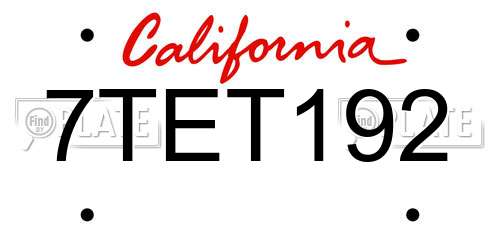 7TET192 California License Plate