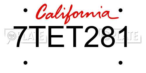 7TET281 California License Plate