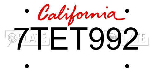 7TET992 California License Plate