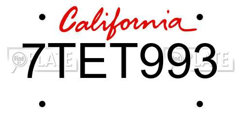 7TET993 California License Plate