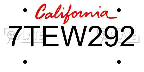 7TEW292 California License Plate