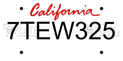 7TEW325 California License Plate