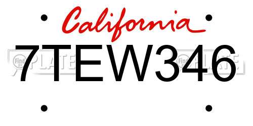 7TEW346 California License Plate