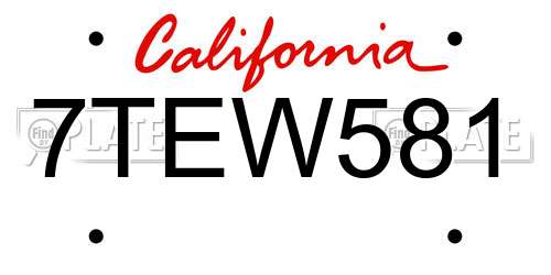 7TEW581 California License Plate
