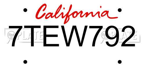 7TEW792 California License Plate