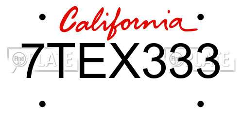 7TEX333 California License Plate
