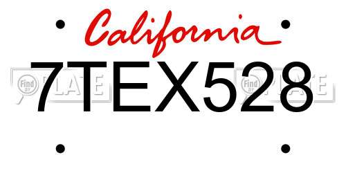 7TEX528 California License Plate