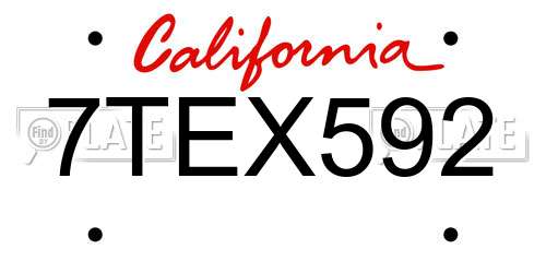 7TEX592 California License Plate
