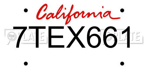 7TEX661 California License Plate