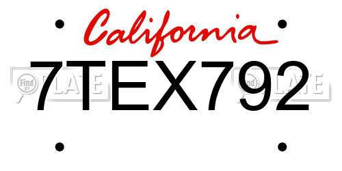 7TEX792 California License Plate