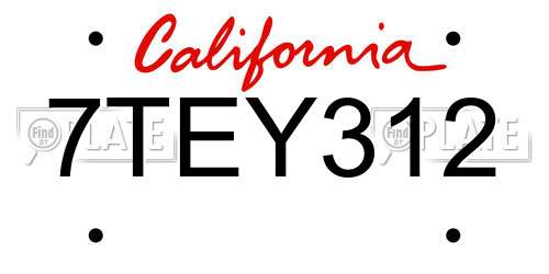 7TEY312 California License Plate