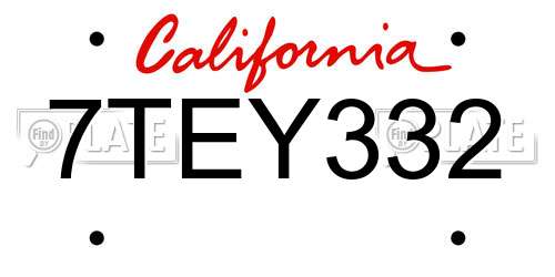 7TEY332 California License Plate
