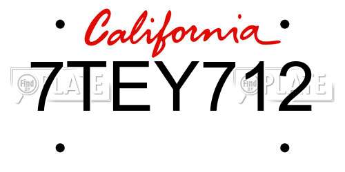 7TEY712 California License Plate
