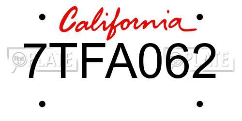 7TFA062 California License Plate