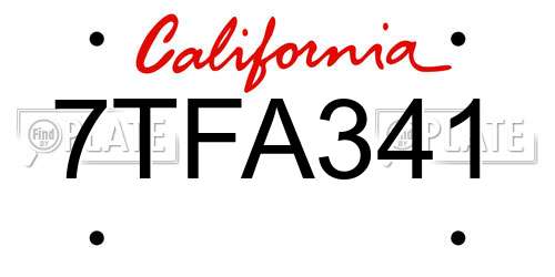 7TFA341 California License Plate