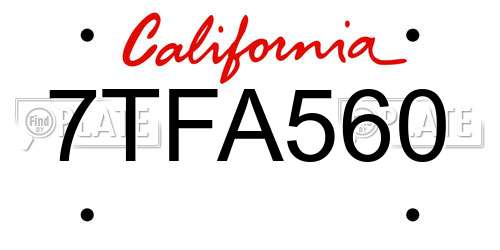 7TFA560 California License Plate