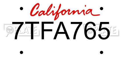 7TFA765 California License Plate