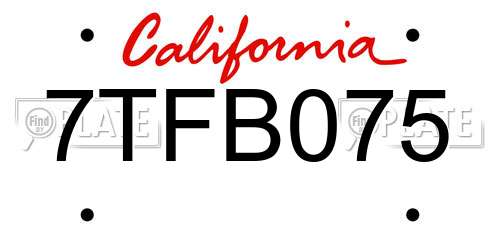 7TFB075 California License Plate