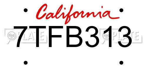 7TFB313 California License Plate