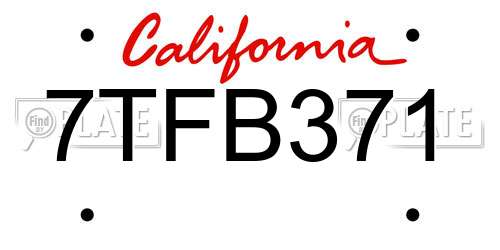7TFB371 California License Plate