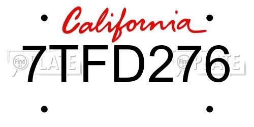 7TFD276 California License Plate