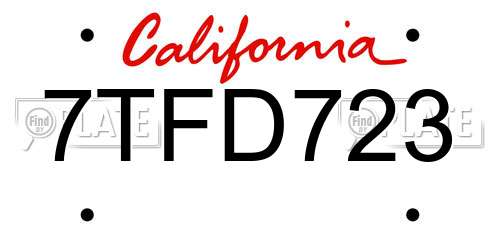 7TFD723 California License Plate