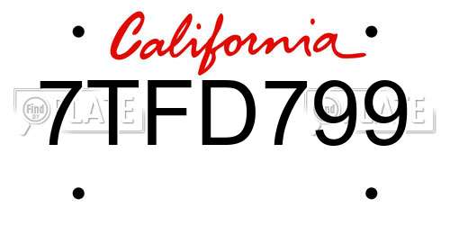 7TFD799 California License Plate