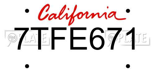 7TFE671 California License Plate