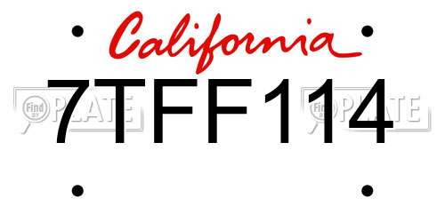 7TFF114 California License Plate