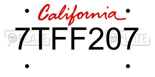 7TFF207 California License Plate