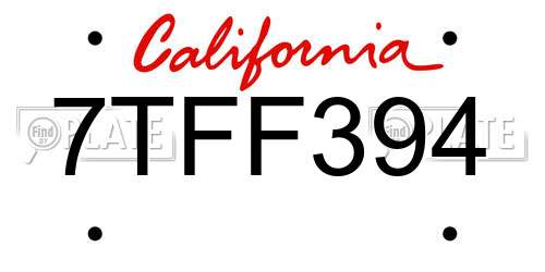 7TFF394 California License Plate