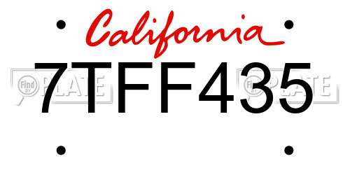 7TFF435 California License Plate
