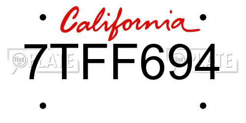 7TFF694 California License Plate