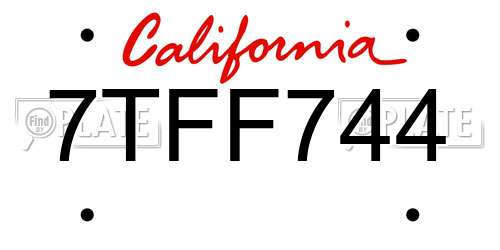 7TFF744 California License Plate