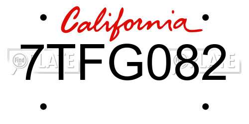 7TFG082 California License Plate