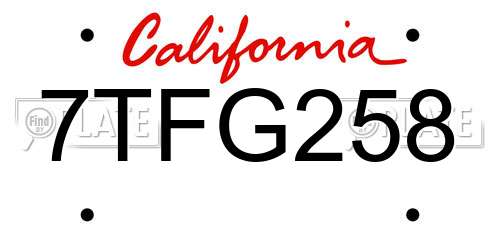 7TFG258 California License Plate