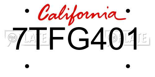 7TFG401 California License Plate