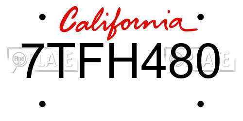 7TFH480 California License Plate